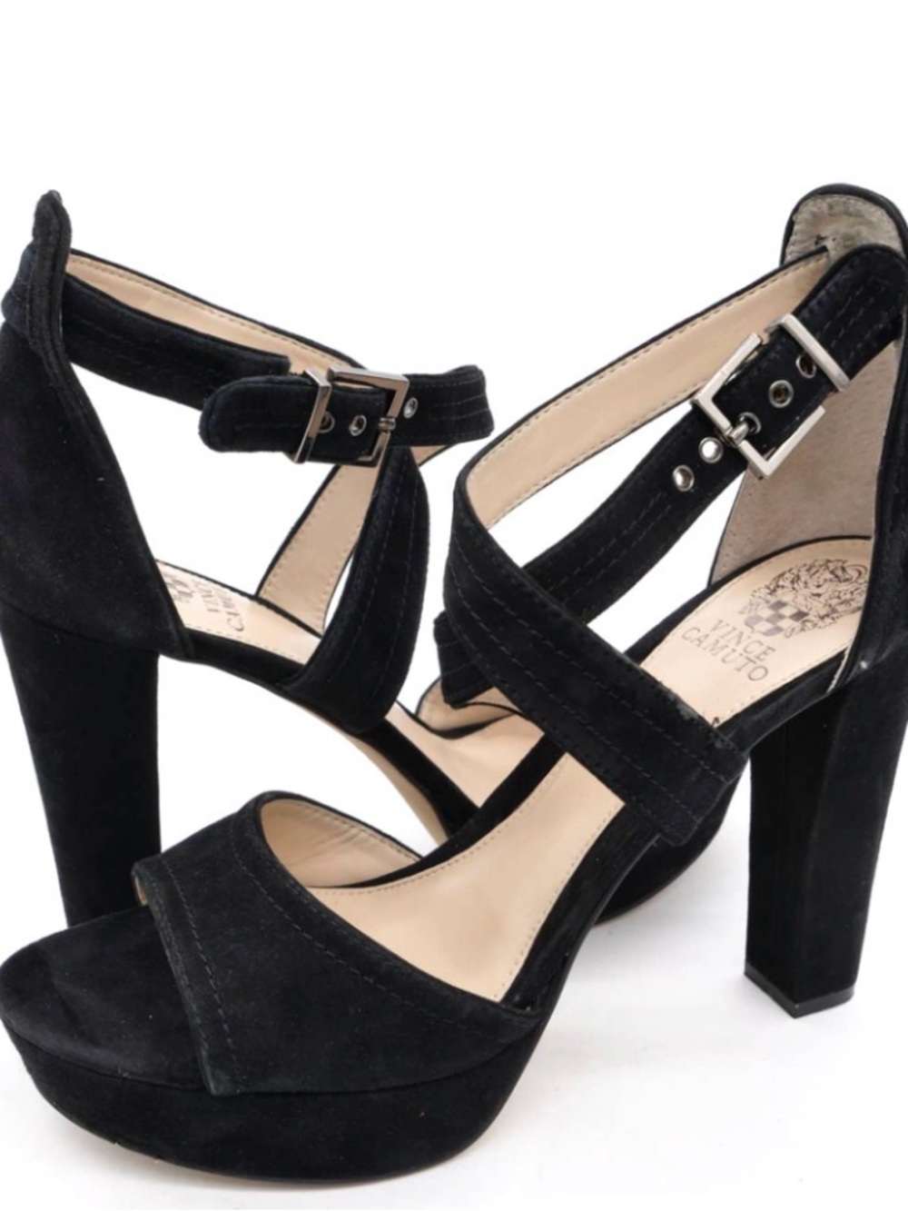 Black Suede Platform Block Heel Sandals